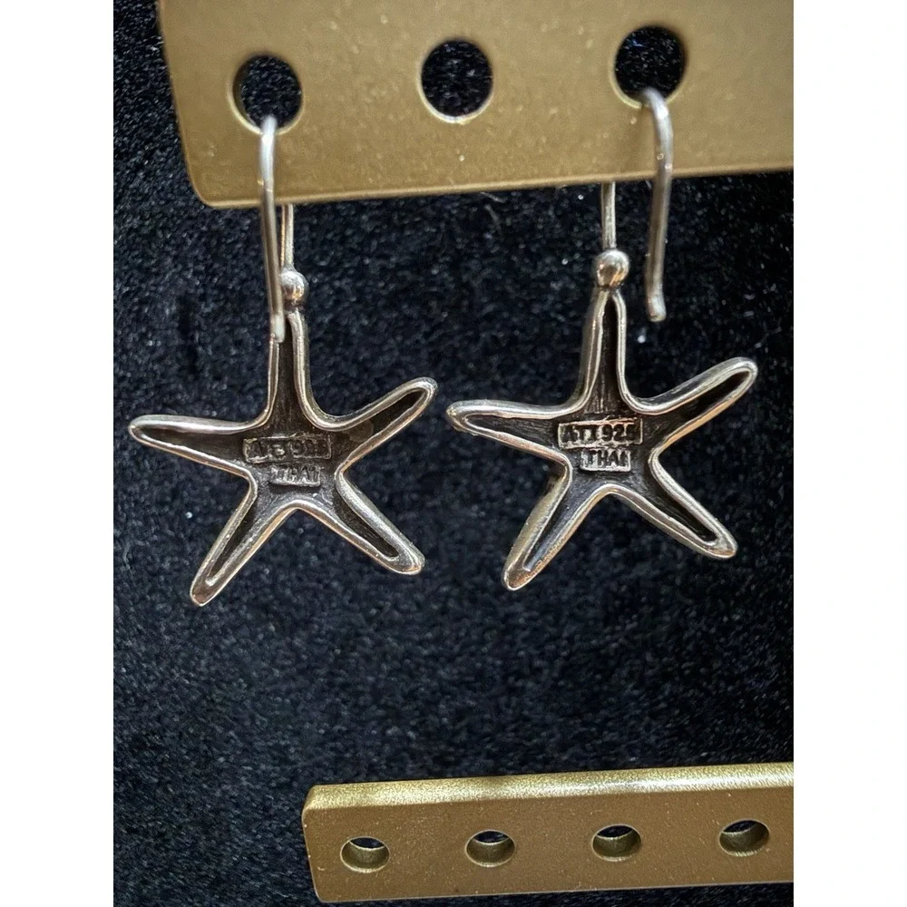 925 Sterling Silver Starfish Drop Earrings Vintage Style Nautical Beach Jewelry - Picture 4 of 6